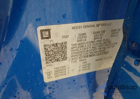 2019 Chevrolet Colorado Wt z USA, uszkodzony, nr VIN 1GCGTBEN5K1147563